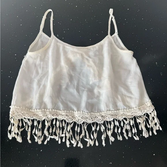 White Crochet Fringe Tank Top - Picture 1 of 8